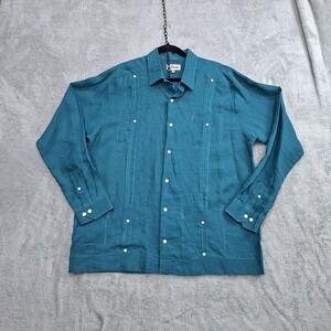Mens 100% Linen Button Up Shirt XL LONG SLEEVE POCKETS Designer SouthWestern